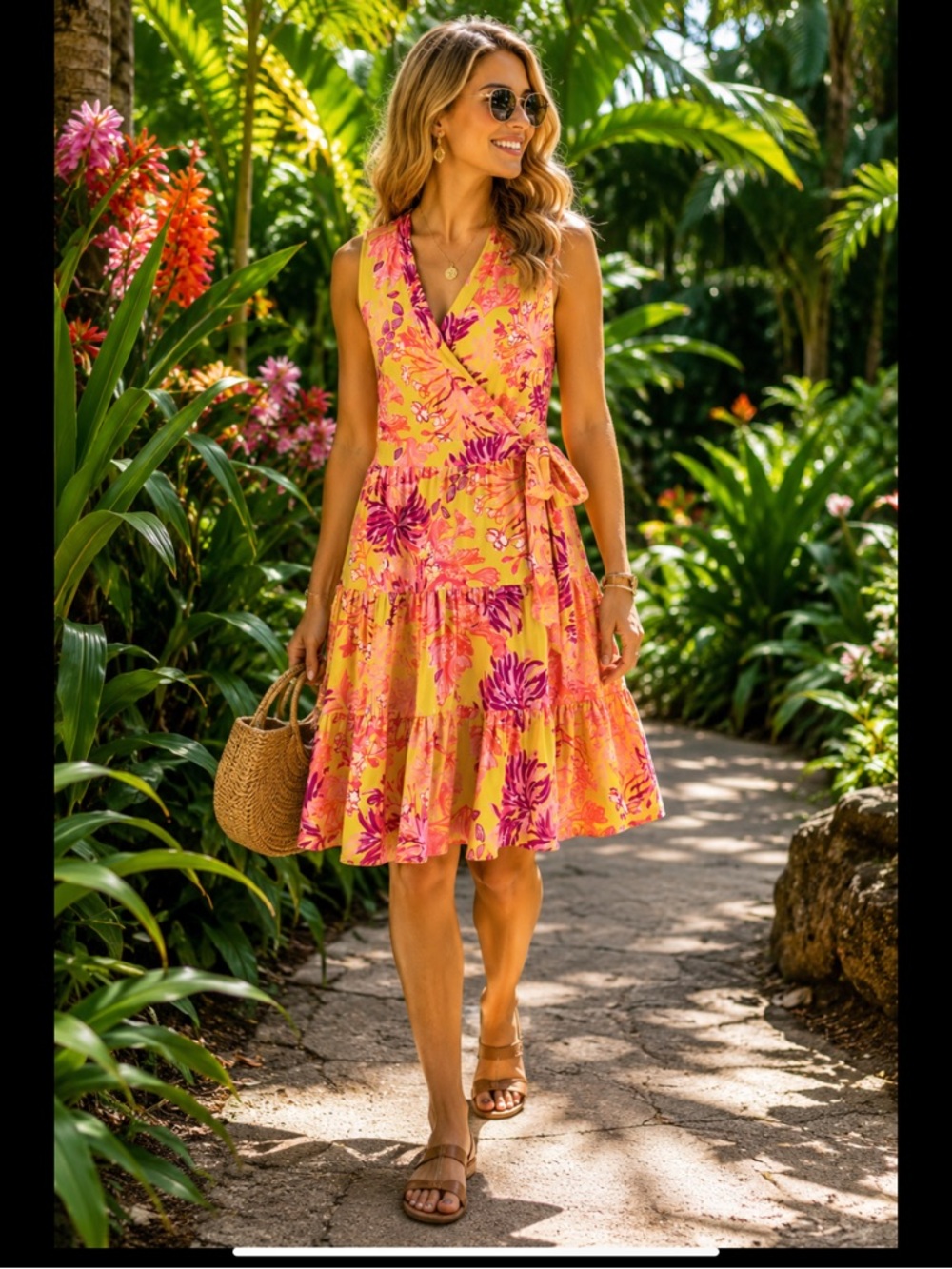 Lilly Pulitzer Faux Wrap Tropical Print Dress • Size M • Rayon Stretch Knit - Picture 10 of 16
